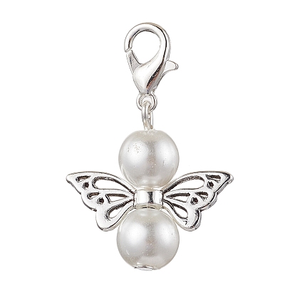 Decoraciones colgantes de perlas de cristal de ángel, Dijes con cierres de pinza de langosta para adornos de bolsos