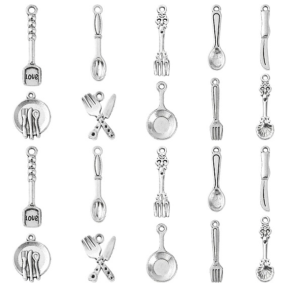 100шт посуда подвески из сплава в тибетском стиле, ложка нож вилка