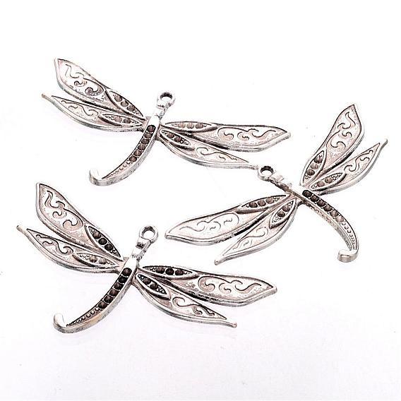 Alloy Pendant Rhinestone Cabochon Settings, Cadmium Free & Lead Free, Dragonfly, 80x43x3mm, Hole: 3mm
