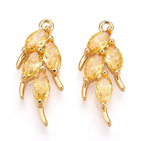 Латунные микро проложить кубического циркония подвески, лист прелести, реальный 18 k позолоченный