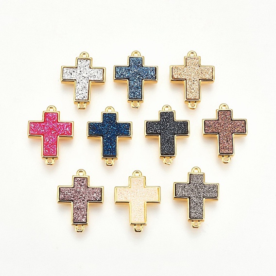 Медные звенья / разъемы, с друзой смолой, крестик, золотые