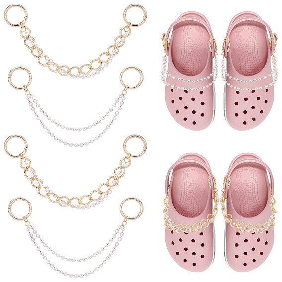 2набор из двухрядных цепочек с подвесками для обуви из АБС-пластика с жемчужными бусинами, с литыми пружинными кольцами, для украшения обуви своими руками