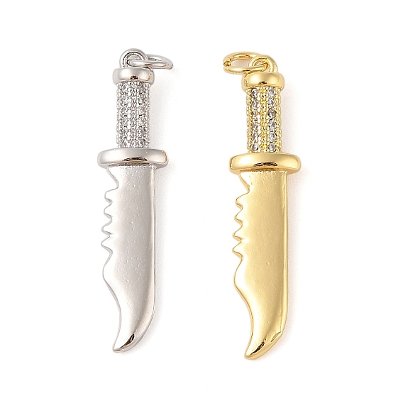 Латунные микропаве прозрачные подвески с фианитом, без кадмия и без свинца, с прыжковых колец, форма ножа