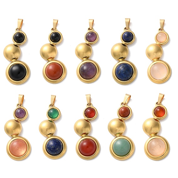 Драгоценный камень подвески, 304 из нержавеющей стали плоские круглые прелести, ионное покрытие (ip), золотые