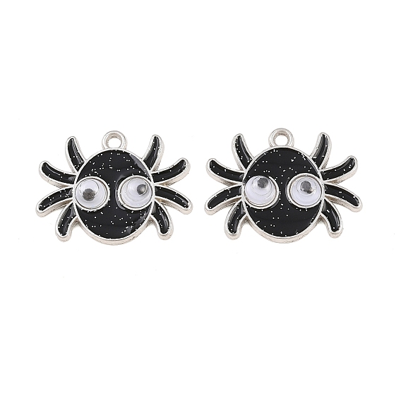 Подвески из сплава хэллоуина с эмалью, Подвески в виде паука с большими глазами, украшенные блестками., платина