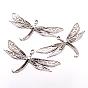 Alloy Pendant Rhinestone Cabochon Settings, Cadmium Free & Lead Free, Dragonfly, 80x43x3mm, Hole: 3mm