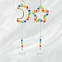Wire Wrapped Glass Beads & Metal Moon/Star Hanging Ornaments, Round Tassel Suncatchers for Home Garden Outdoor Decoration