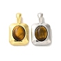 Natural Tiger Eye Pendants, Brass Rectangle Charms