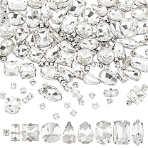 124Pcs 9 Style Sew on Rhinestone, Multi-strand Links, Glass Rhinestone, with Platinum Tone Brass Prong Settings, Mixed Shapes