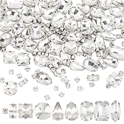 124Pcs 9 Style Sew on Rhinestone, Multi-strand Links, Glass Rhinestone, with Platinum Tone Brass Prong Settings, Mixed Shapes