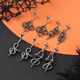 Snake 316 Surgical Stainless Steel Dangle Belly Button Rings, Piercing Navel Rings, Curved Barbell Body Jewelry for Women