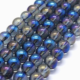 Electroplated Natural Quartz Crystal Beads Strands, AB color Plated, Round