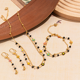 Summer Vacation Fashionable Colorful Daisy Jewelry Set, include Earrings & Necklaces & Bracelets