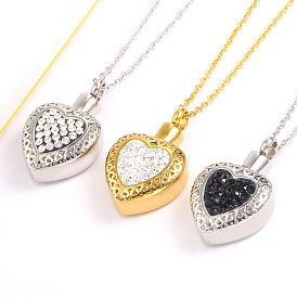 Cubic Zirconia Heart Urn Ashes Pendant Necklace, 316L Stainless Steel Memorial Jewelry for Men Women