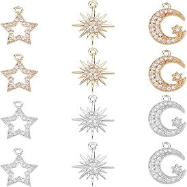 12 шт 6 стиль стойка покрытие латунь микро паве кубический цирконий подвески, долговечный, разнообразные