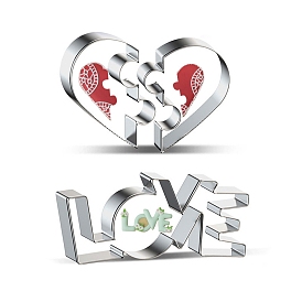 430 Stainless Steel Cookie Cutters, Cookies Moulds, DIY Biscuit Baking Tool for Valentine's Day, Word LOVE & Half Heart