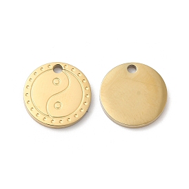 Ion Plating(IP) 316L Surgical Stainless Steel Charms, Flat Round with Yin Yang Pattern Charm, Textured