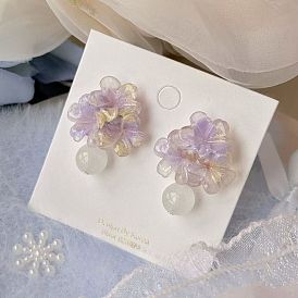 Resin Flower Stud Earrings for Women, with Brass Pin