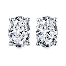 925 Sterling Silver Micro Pave Cubic Zirconia Ear Studs for Women, Oval