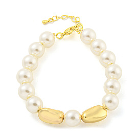 ABS Imitation Pearl Beaded Braclets, Rack Plating Teardrop Brass Bracelets for Women, Cadmium Free & Lead Free, Long-Lasting Plated