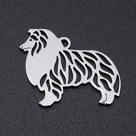 304 Stainless Steel Dog Pendants, Laser-Cut, Hollow, Rough Collie