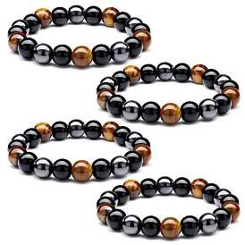Bracelet de perles en obsidienne hématite œil de tigre de mm, fait à la main, pierre semi-précieuse, bijoux en perles rondes