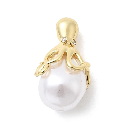 Латунные микро проложить кубического циркония подвески, прелести осьминога, с ABS имитации жемчуга, долговечный, стойки покрытие, без свинца и без кадмия