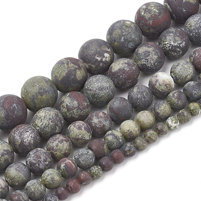 Natural Dragon Blood Stone Beads Strands, Frosted, Round