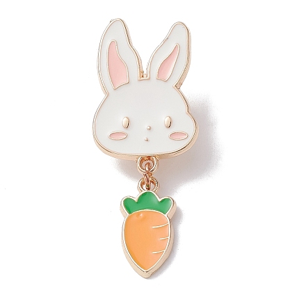 Rabbit with Carrot Dangle Enamel Pins, Light Gold Tone Alloy Brooch for Backpack Clothes