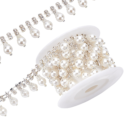 1 Yard Brass & ABS Imitation Pearl & Rhinestone Cup Chains, with Iron, with Spool