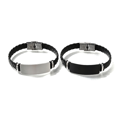 Искусственная кожа шнур плетеные браслеты, идентификационные браслеты для женщин и мужчин, с 201 пряжкой из нержавеющей стали и силиконом