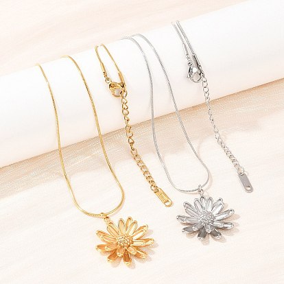 304 Женские ожерелья в форме змеи с подвеской-цветком из нержавеющей стали, вакуумное покрытие pvd