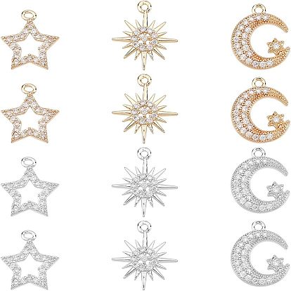 12 шт 6 стиль стойка покрытие латунь микро паве кубический цирконий подвески, долговечный, разнообразные