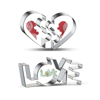 430 Stainless Steel Cookie Cutters, Cookies Moulds, DIY Biscuit Baking Tool for Valentine's Day, Word LOVE & Half Heart