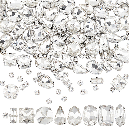 124шт 9 стиль пришивать стразами, многожильных ссылки, стекло горный хрусталь, с латунными зубцами в платиновых тонах, разнообразные