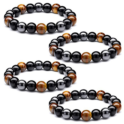 10mm Tiger Eye Hematite Obsidian Handmade Beaded Bracelet Semi-Precious Stone Round Bead Jewelry