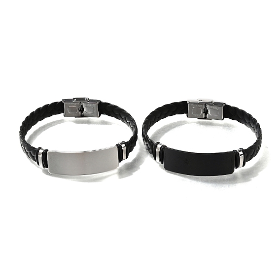 Искусственная кожа шнур плетеные браслеты, идентификационные браслеты для женщин и мужчин, с 201 пряжкой из нержавеющей стали и силиконом