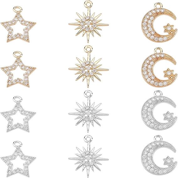 12 шт 6 стиль стойка покрытие латунь микро паве кубический цирконий подвески, долговечный, разнообразные