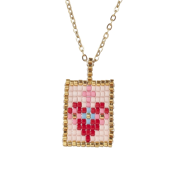 304 Stainless Steel Cable Chain, Glass Seed Bead Pendant Necklaces