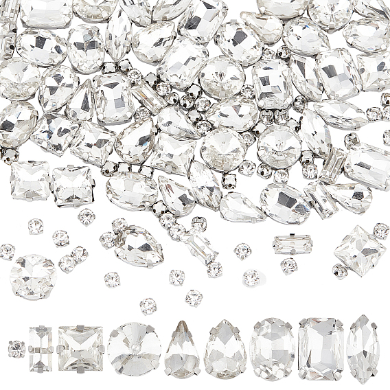 124шт 9 стиль пришивать стразами, многожильных ссылки, стекло горный хрусталь, с латунными зубцами в платиновых тонах, разнообразные