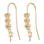 Brass Micro Pave Cubic Zirconia Earring Hooks, for Half Drilled Beads, Long-Lasting Plated, Heart to Heart Shape, Clear