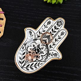 Ceramic Hamsa Hand Jewelry Tray, Trinket Ring Dish Decorative Plate, for Rings, Earrings, Small Items
