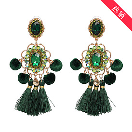 Ethnic Style Bohemian Earrings with Diamond Pendant - Exaggerated Accessories, 51034.