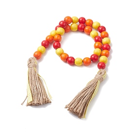 Décorations de pendentif en perles de bois naturel avec corde de chanvre à pompon, pour la décoration de fête d'halloween