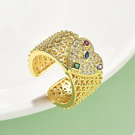 Регулируемые манжетные кольца с микропаве из кубического циркония из латуни, без кадмия, без никеля и без свинца, сердце