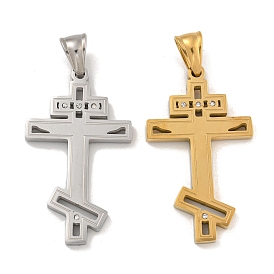 Ion Plating(IP) 304 Stainless Steel Pendants, with Crystal Rhinestones, Cross Charm