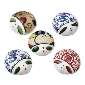 Handmade Porcelain Pendants, Flat Round with Chinese Doll Face Pattern Charms