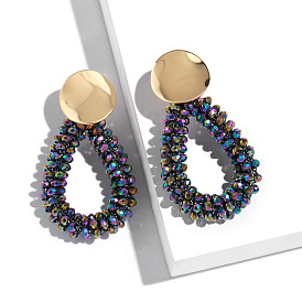 Colorful Geometric Crystal Drop Earrings with Alloy Ear Hooks