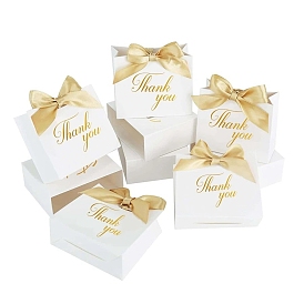 Gold Stamping Thank You Printed Paper Candy Gift Packaging Boxes with Ribbon, Foldable Storage Boxes for Wedding, Rectangle