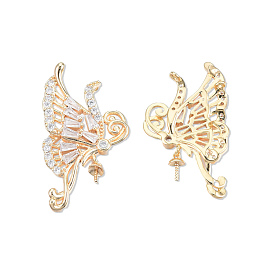 Brass Pave Clear Cubic Zirconia Pendants, Cadmium Free & Nickel Free & Lead Free, Butterfly